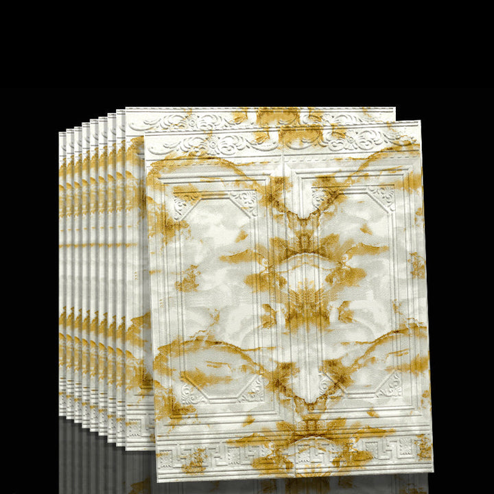 Water-resistant 3D vinyl panels for bathrooms, self-adhesive and easy to clean.