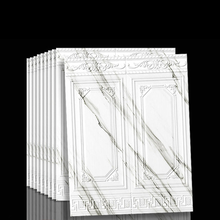 Self-adhesive 3D textured panels, transforming flat walls into focal points.