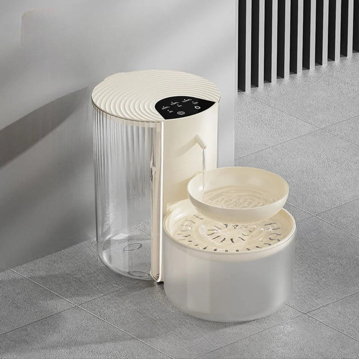 3L cordless automatic pet water fountain in white, ideal for quiet dog or cat hydration