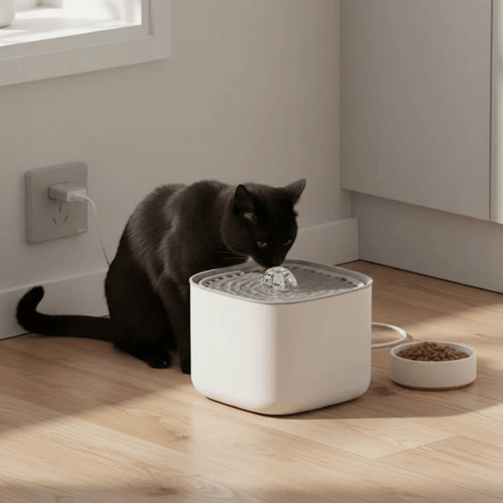Motion sensor 3L cat water fountain with filtering system, ensuring clean and fresh drinking water for your beloved pet.