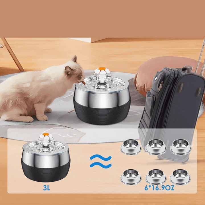Automatic 3 liter pet water dispenser in stainless steel for clean multi-pet drinking