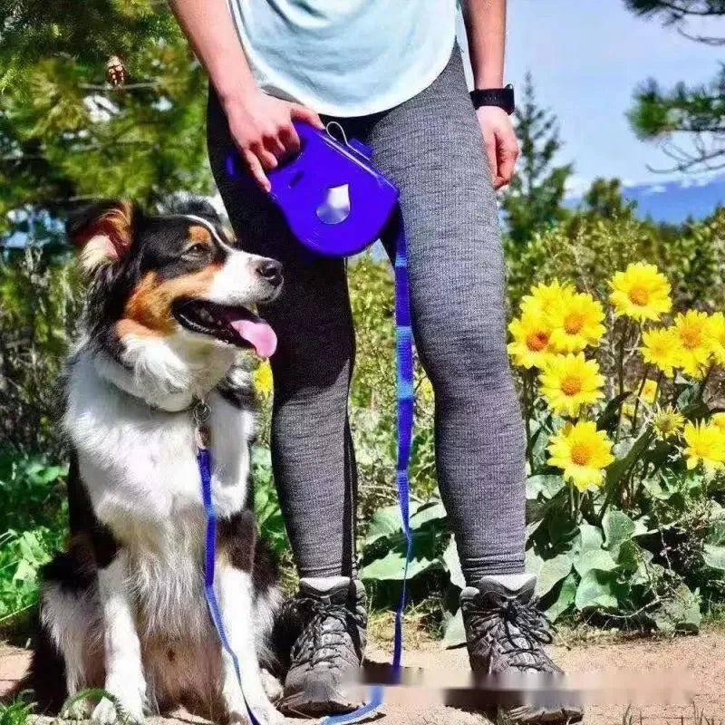 4-in-1 multifunctional dog leash with integrated water bottle and waste bag dispenser for walks