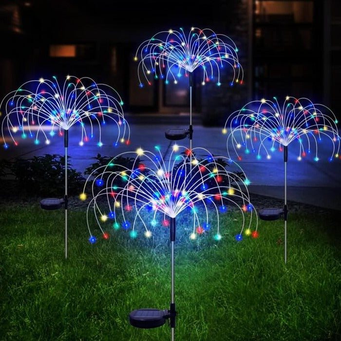 4-Pack solar LED firework lights for garden decor, energy efficient outdoor lighting