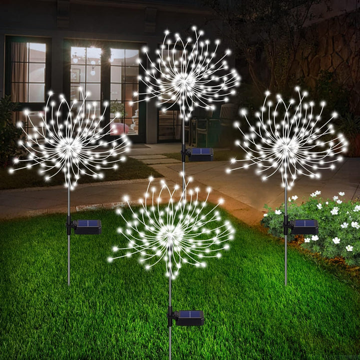 Outdoor illumination with waterproof solar LED firework lights, ideal for any garden or patio