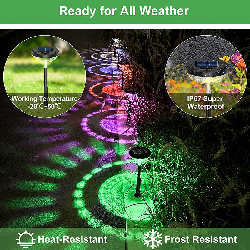 Outdoor decor: a set of four solar pathway lights in a well-maintained garden