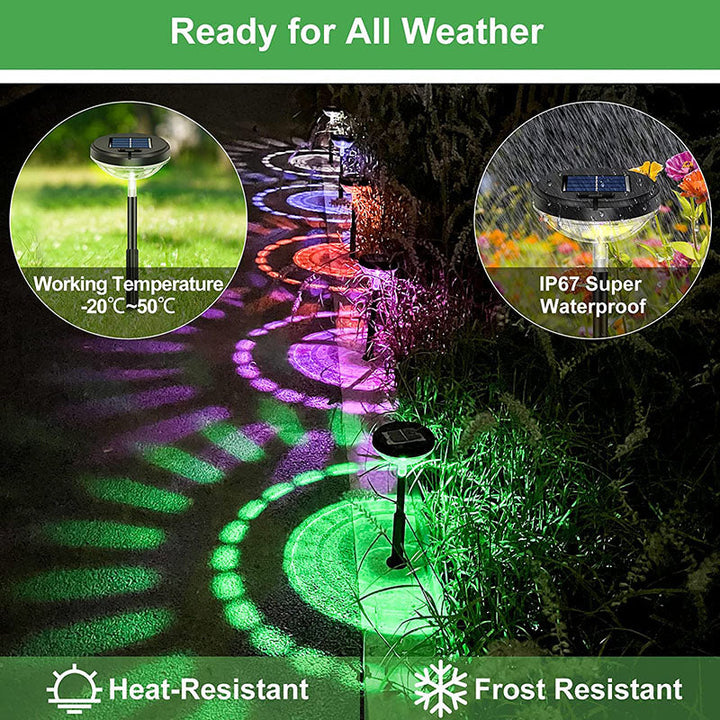 Outdoor decor: a set of four solar pathway lights in a well-maintained garden