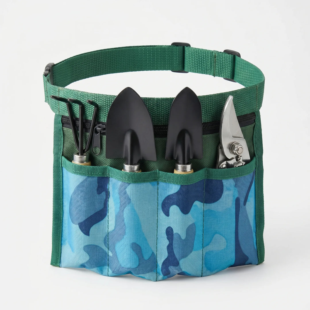 Compact 4-piece garden tool kit ideal for balcony gardening & plant care, with a handy waist pouch.