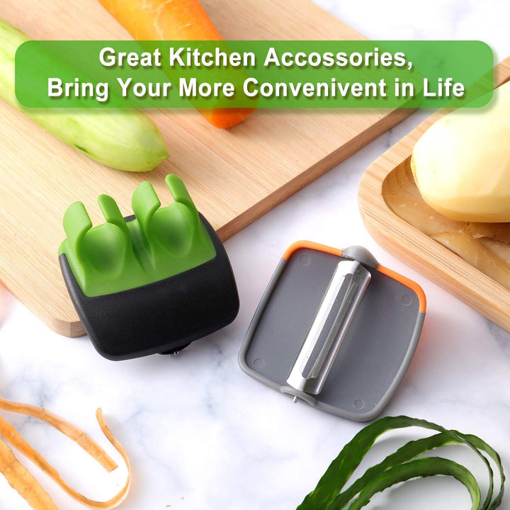 Efficient 4-piece ergonomic vegetable peeler set. Finger & palm grip design for comfortable fruit peeling.