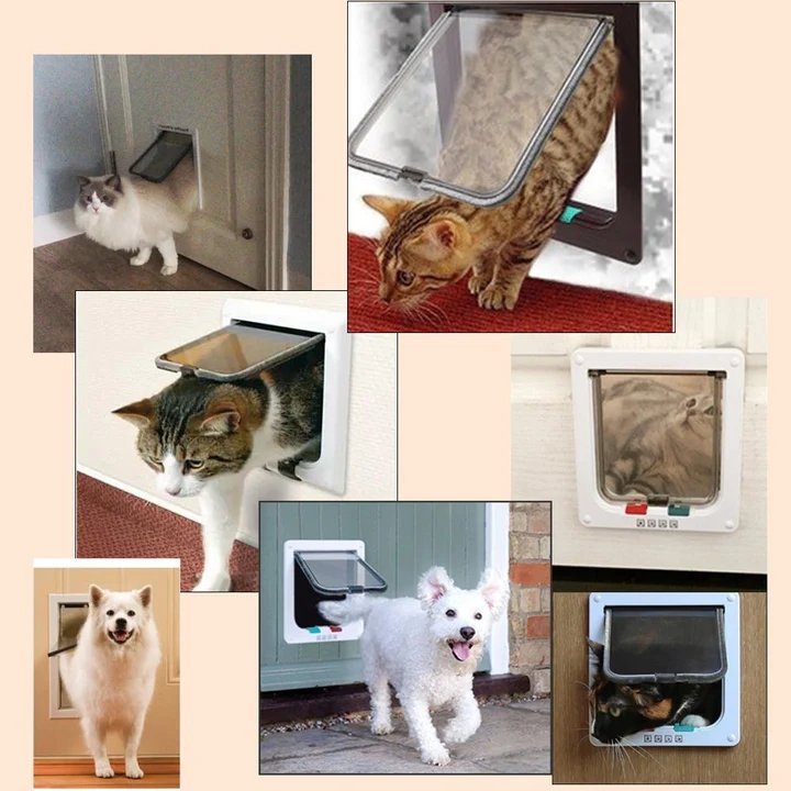 White pet flap door with 4-way security lock for cat and small dog freedom.