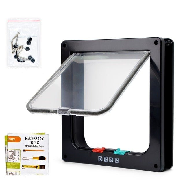 Secure pet access, 4-Way security lock pet flap door for cats, small dogs.