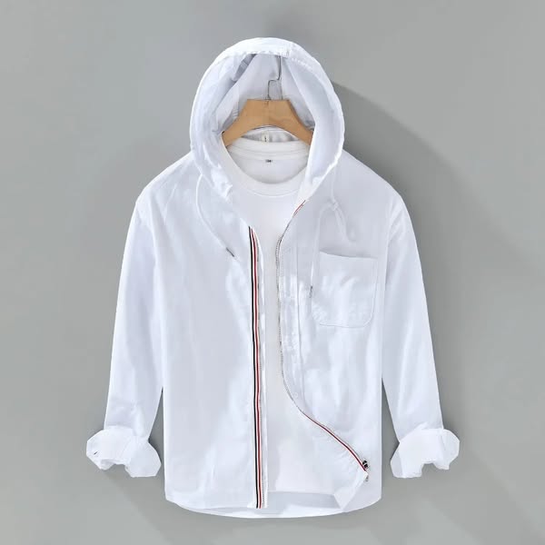 Striped casual men's hoodie shirt with a convenient zip, relaxed fit for ultimate comfort.