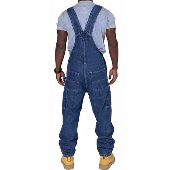 Comfortable men's loose fit bib overalls with multiple pockets, offering practical storage for work or casual wear.