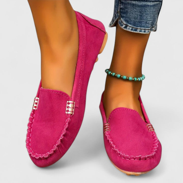 Women's daily wear orthopedic loafers with sleek metal accents, offering both support and style.