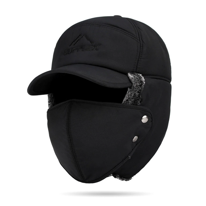 Waterproof & windproof thermal trapper hat, ideal for extreme cold outdoor adventures.
