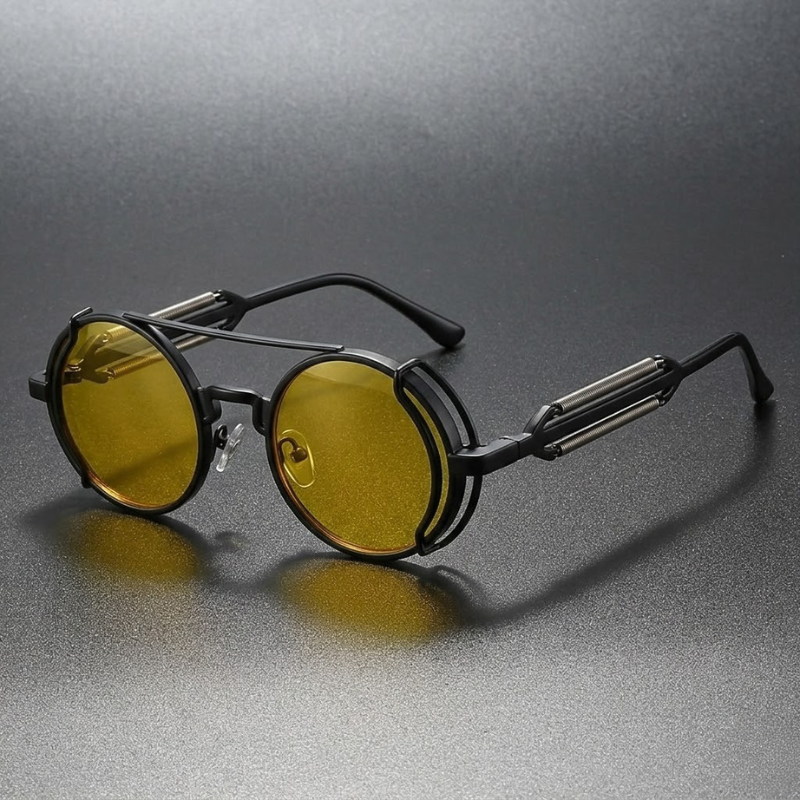 Metal frame Spectre polarized sunglasses, unisex. Vintage style shades with mecha accents & essential UV400 protection.