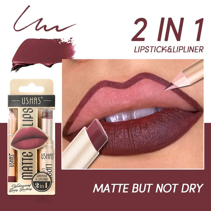 Dual-ended women's matte lip color pen: waterproof lipstick & liner for perfect, lasting look.