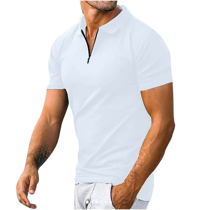 Versatile men's collared quarter-zip knit polo shirt, ideal for smart casual and everyday wear.