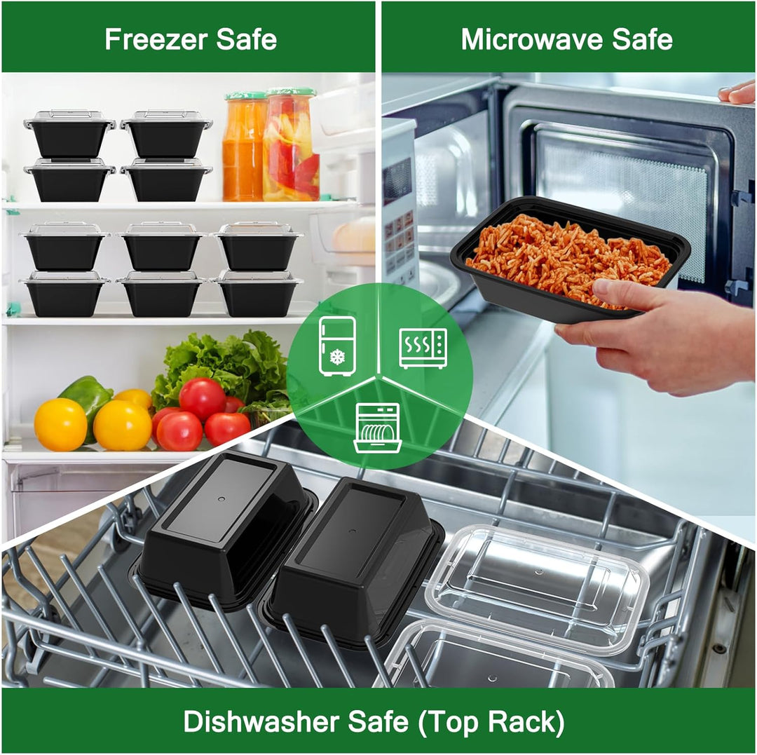Meal prep containers neatly stored in a fridge, ideal for fresh food, portion control, & freezer storage.