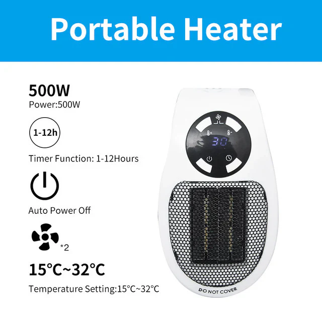 Energy-efficient 500W mini electric heater for desks & small areas. Enjoy quiet, personalized winter warmth & comfort.