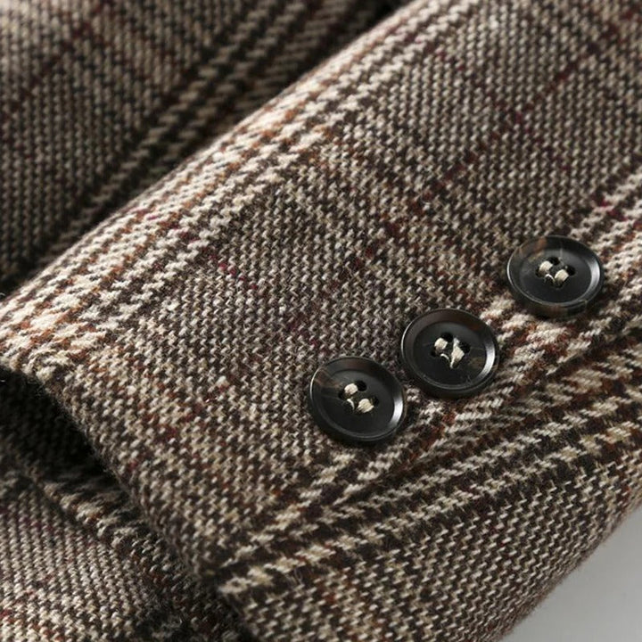 Elegant men's plaid tailored jacket. Classic style business casual blazer, a versatile layering piece for men's fashion.