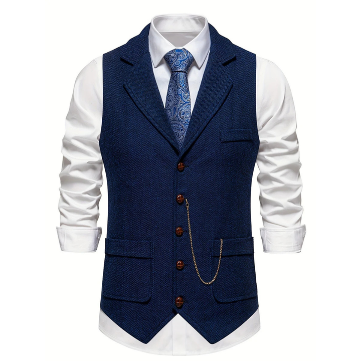 Men's slim fit herringbone vest, perfect for a refined and tailored look in formal or business casual settings.