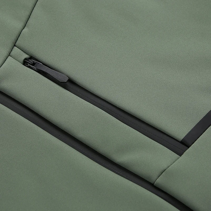 Side view of a versatile men's casual hooded jacket with deep pockets, offering outdoor comfort.