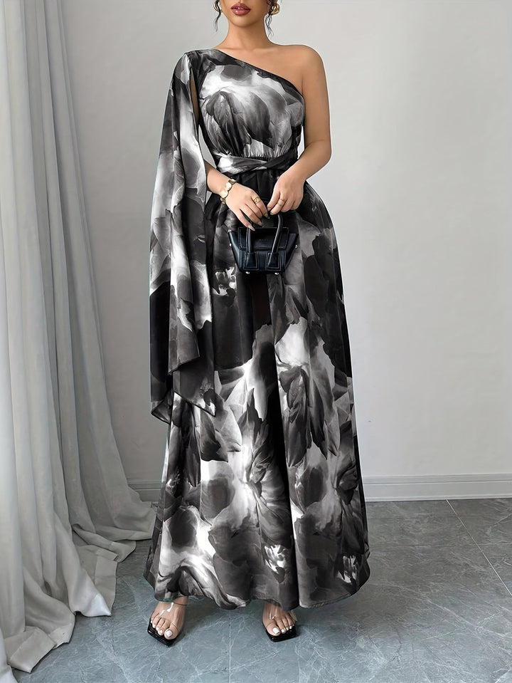 One-shoulder women's maxi dress with elegant detailing. Ideal formal dress for wedding guests & special events.
