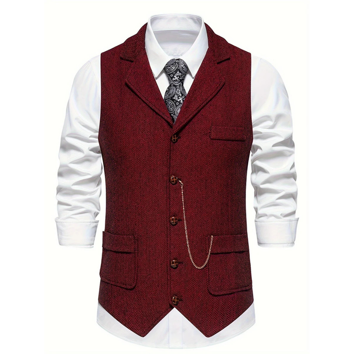 Sharp men's slim fit herringbone waistcoat, achieving a modern and refined tailored look for any occasion.