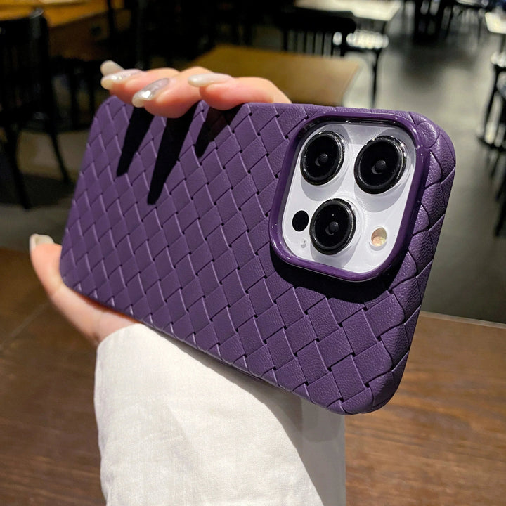 Women's accessory: Stylish woven texture phone case, slim-fit & protective.