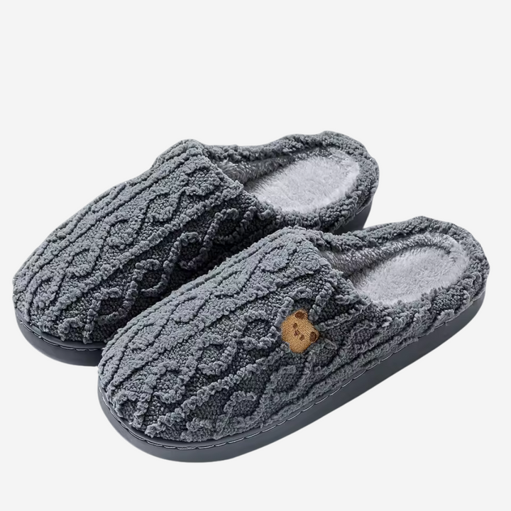 Cozy women's teddy bear house shoes, warm indoor slippers for ultimate comfort & relaxation.