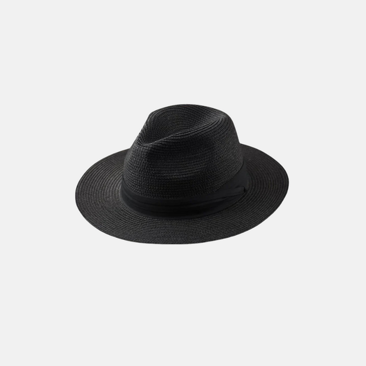 Unisex wide brim straw sun hat, crafted from paper straw for ultimate sun protection during summer outdoor activities.