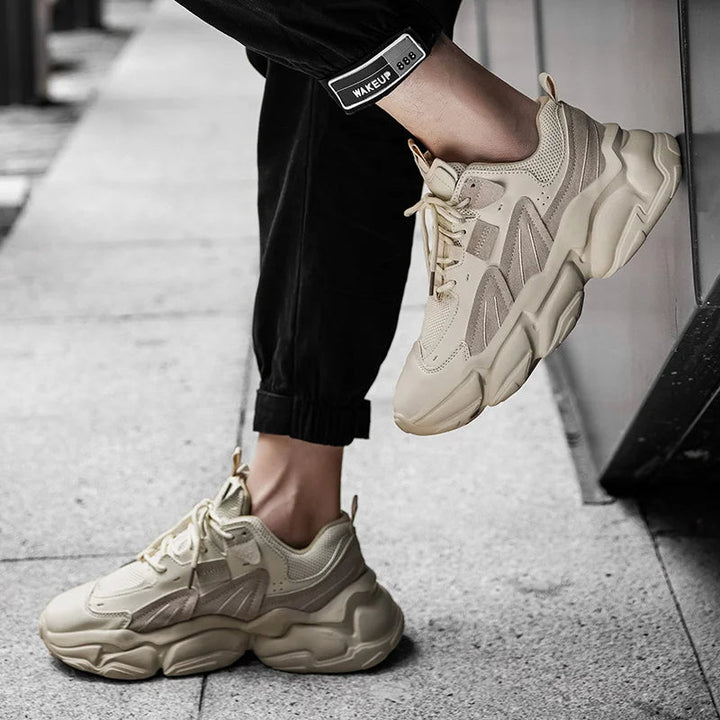 Sandstone men's chunky sneakers. Comfortable streetwear shoes with bold style, perfect for casual everyday wear.