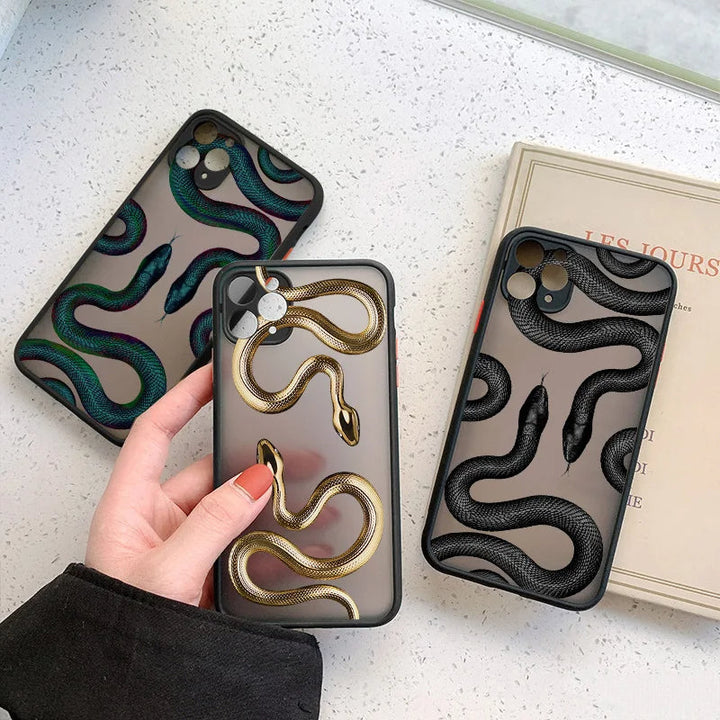 Durable women's serpent iPhone case, a sleek protective cover for modern smartphone users.