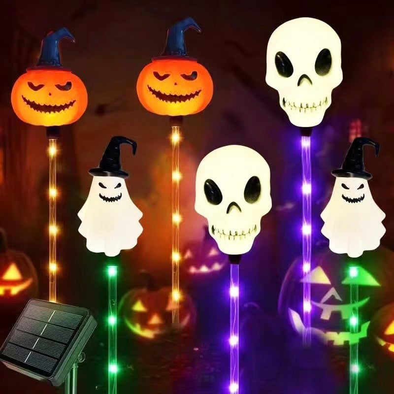 6-Pack solar LED Halloween ground lights featuring spooky pumpkin lanterns for outdoor garden decor