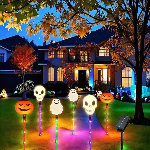 Halloween ghost solar LED ground lights, a 6-pack for spooky outdoor garden and lawn decorations