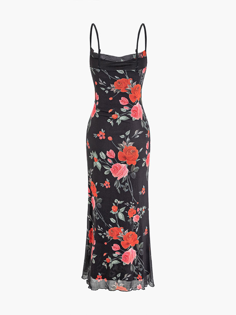 Vibrant floral print maxi dress for women, offering a comfortable and stylish casual summer look.
