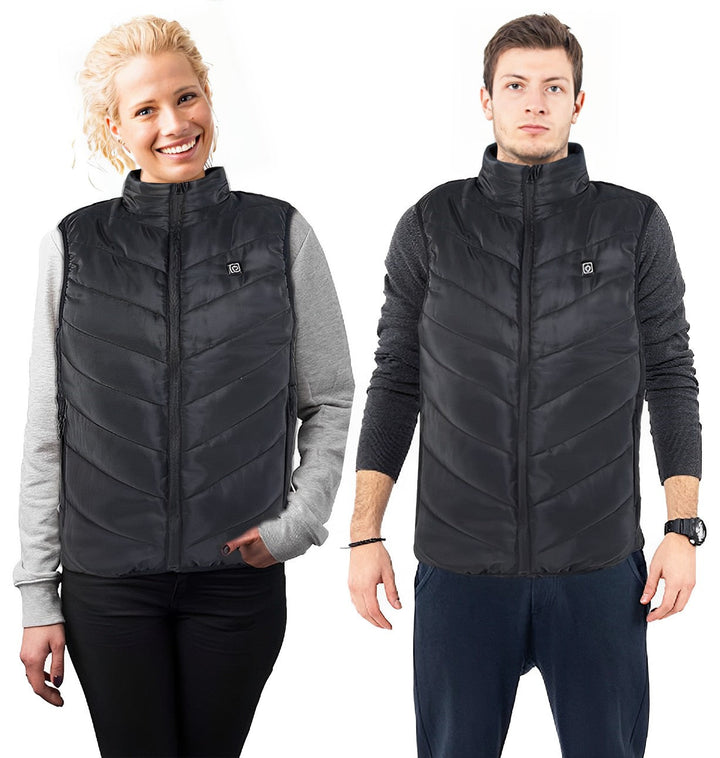 Rechargeable unisex heated vest with power bank for ultimate winter warmth. Insulated electric vest for outdoor gear.