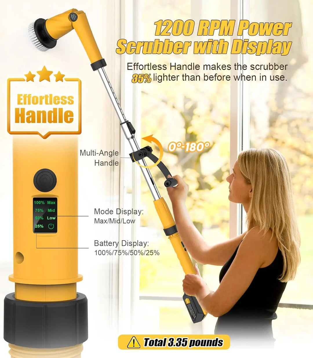 Powerful cordless electric scrubber for grout & tile cleaning. Rechargeable handheld spin brush simplifies deep clean.
