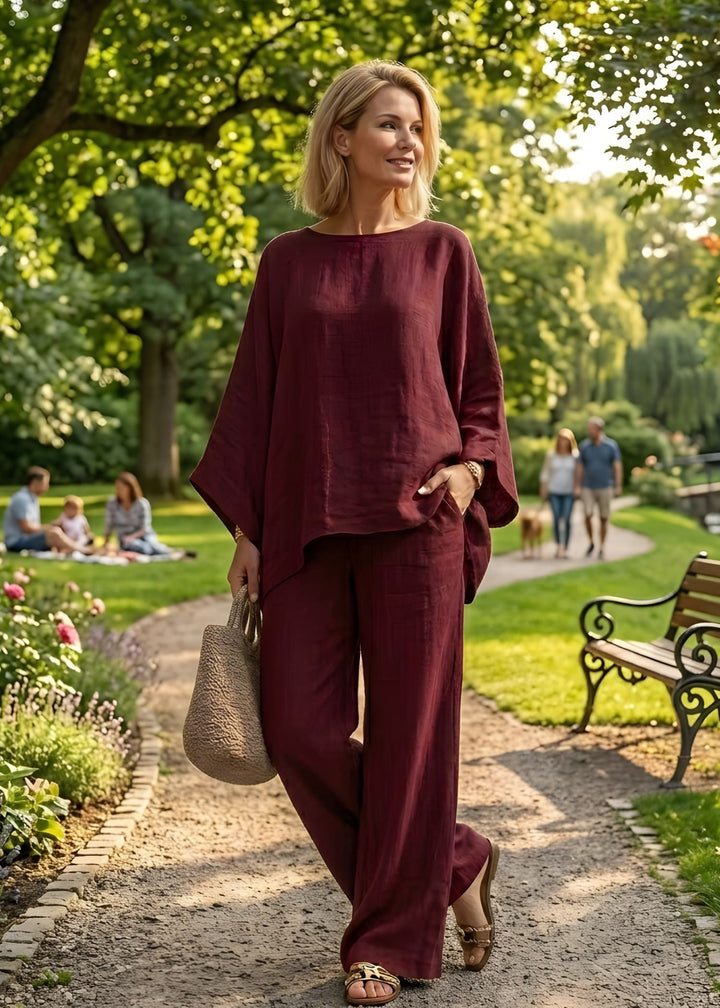 Comfortable wide leg pants from a women's two-piece set, ideal for bohemian chic & vacation wear.