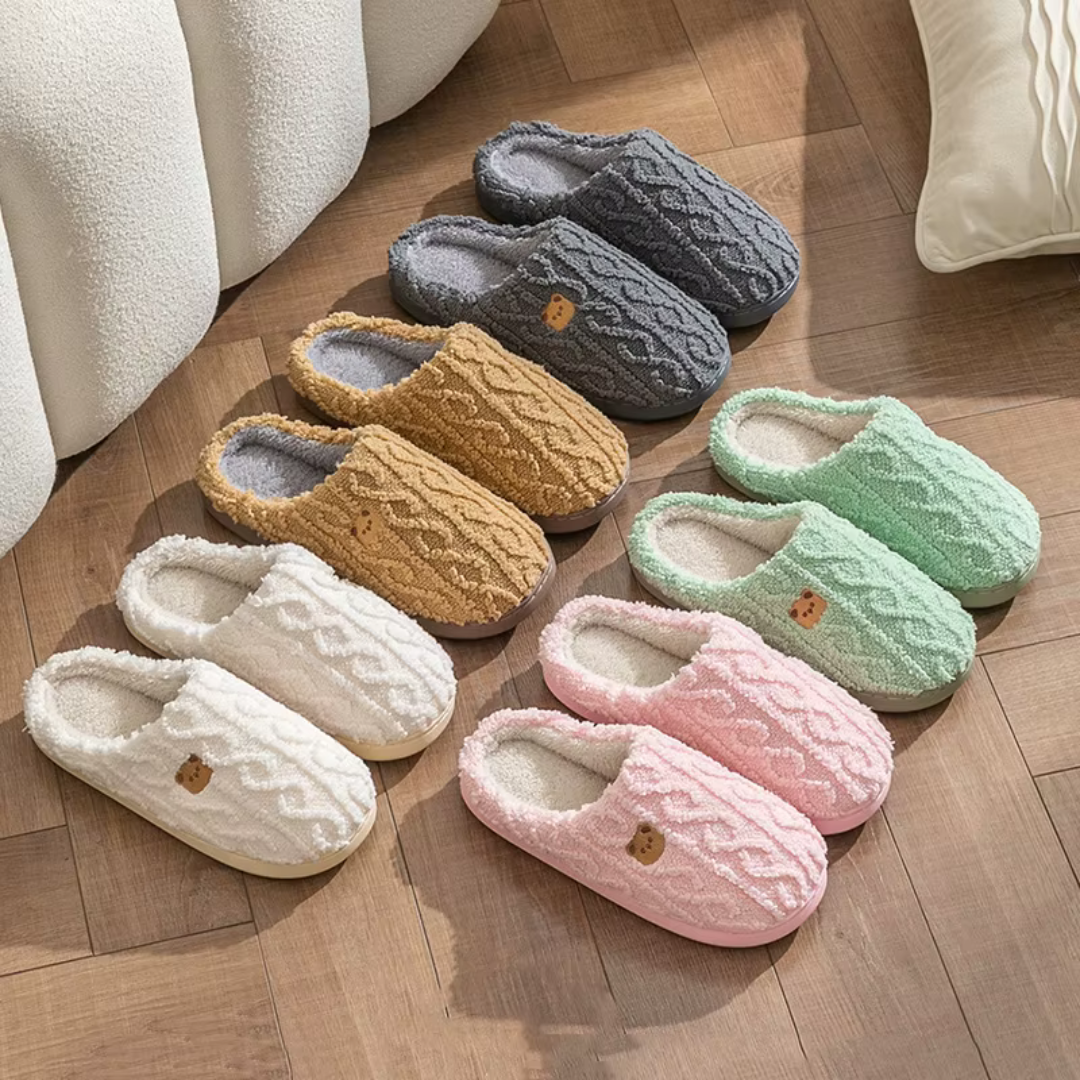 Women's ultimate comfort teddy bear slippers, soft & warm house shoes perfect for relaxing at home.