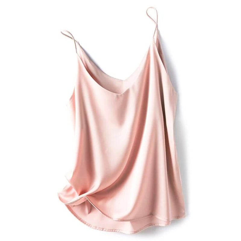 Comfortable women's silky cami tank top, a versatile layering piece for casual or dressy fashion.