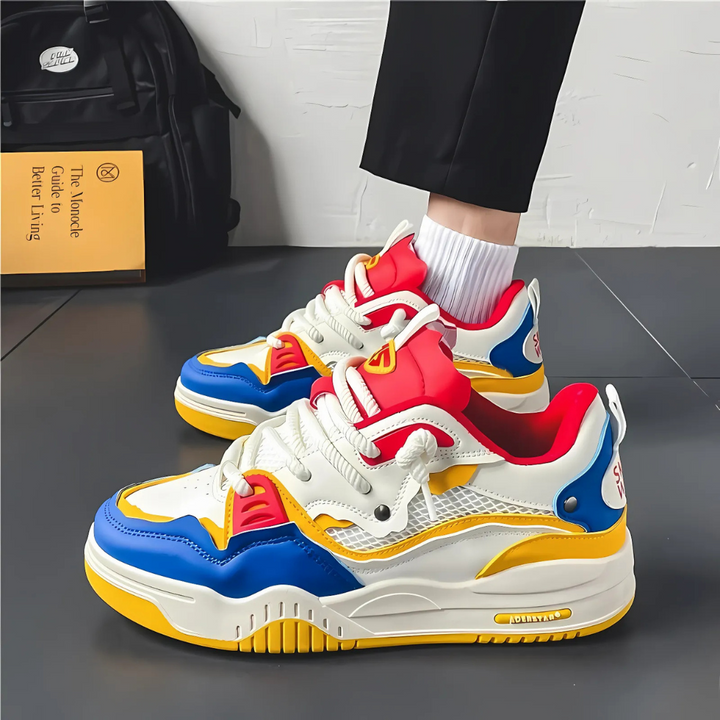 Stylish men's lace-up sneakers, perfect for outdoor activities & everyday wear. Durable & comfortable athletic shoes.