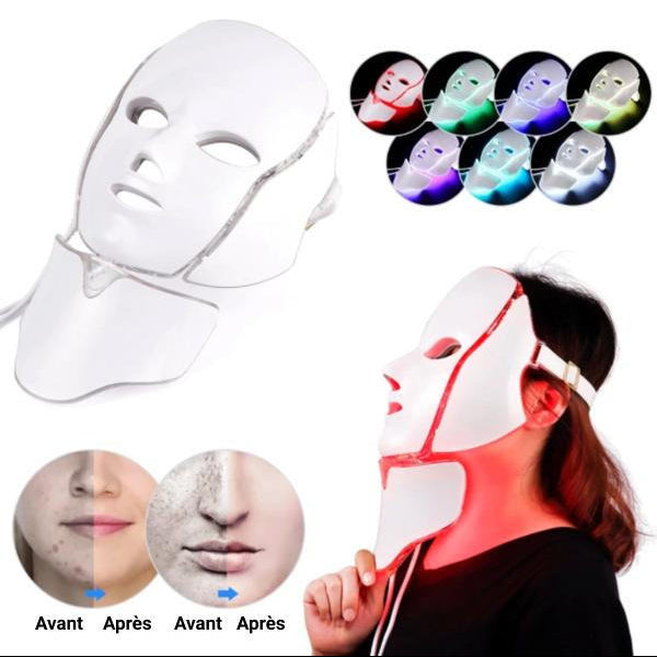 7-Color LED facial light therapy mask for skin rejuvenation. Home spa beauty device for anti-aging & clear skin.