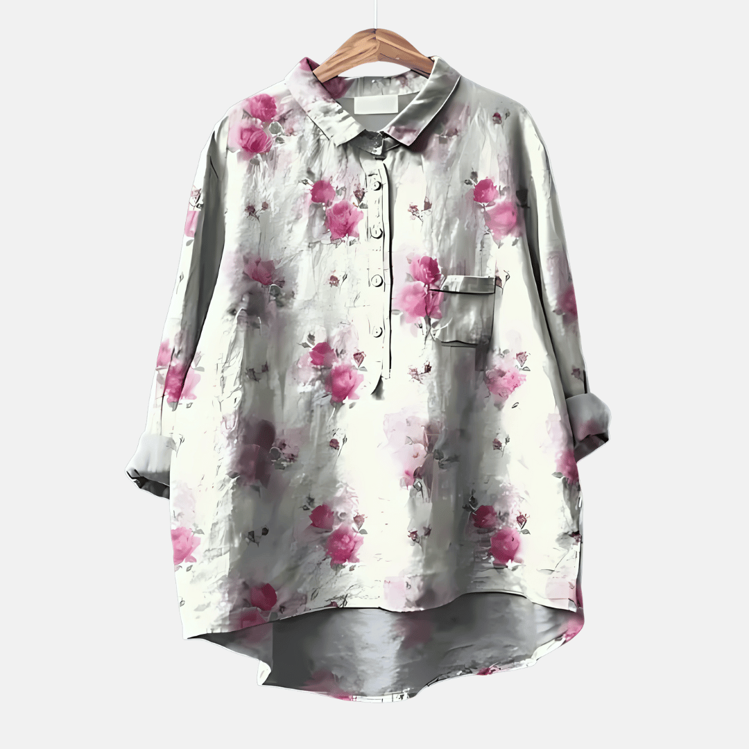 Women's loose fit floral long sleeve blouse with button front for spring & summer style.