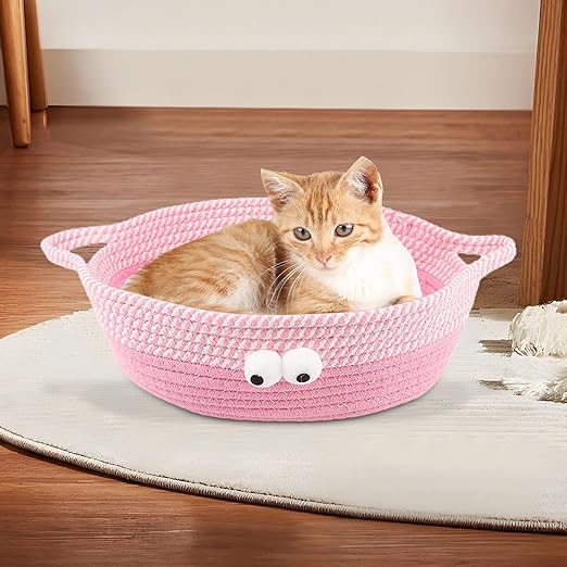 Unisex Hand-Woven Cotton Rope Cat Bed with Animal Design