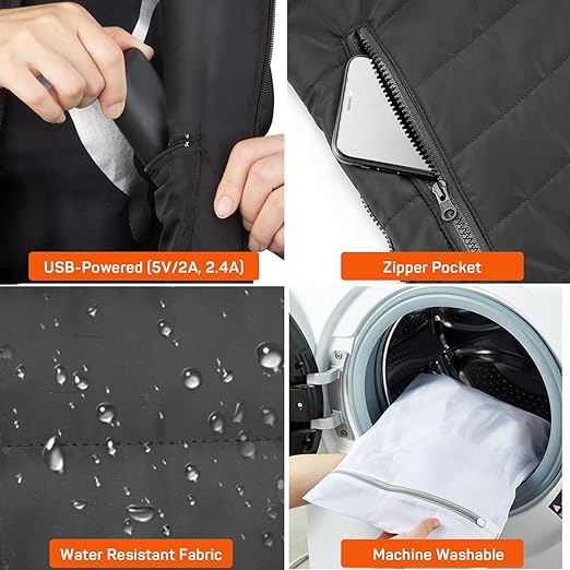 USB heated vest for lasting winter warmth. Rechargeable & insulated, ideal for all outdoor adventures & cold weather gear.