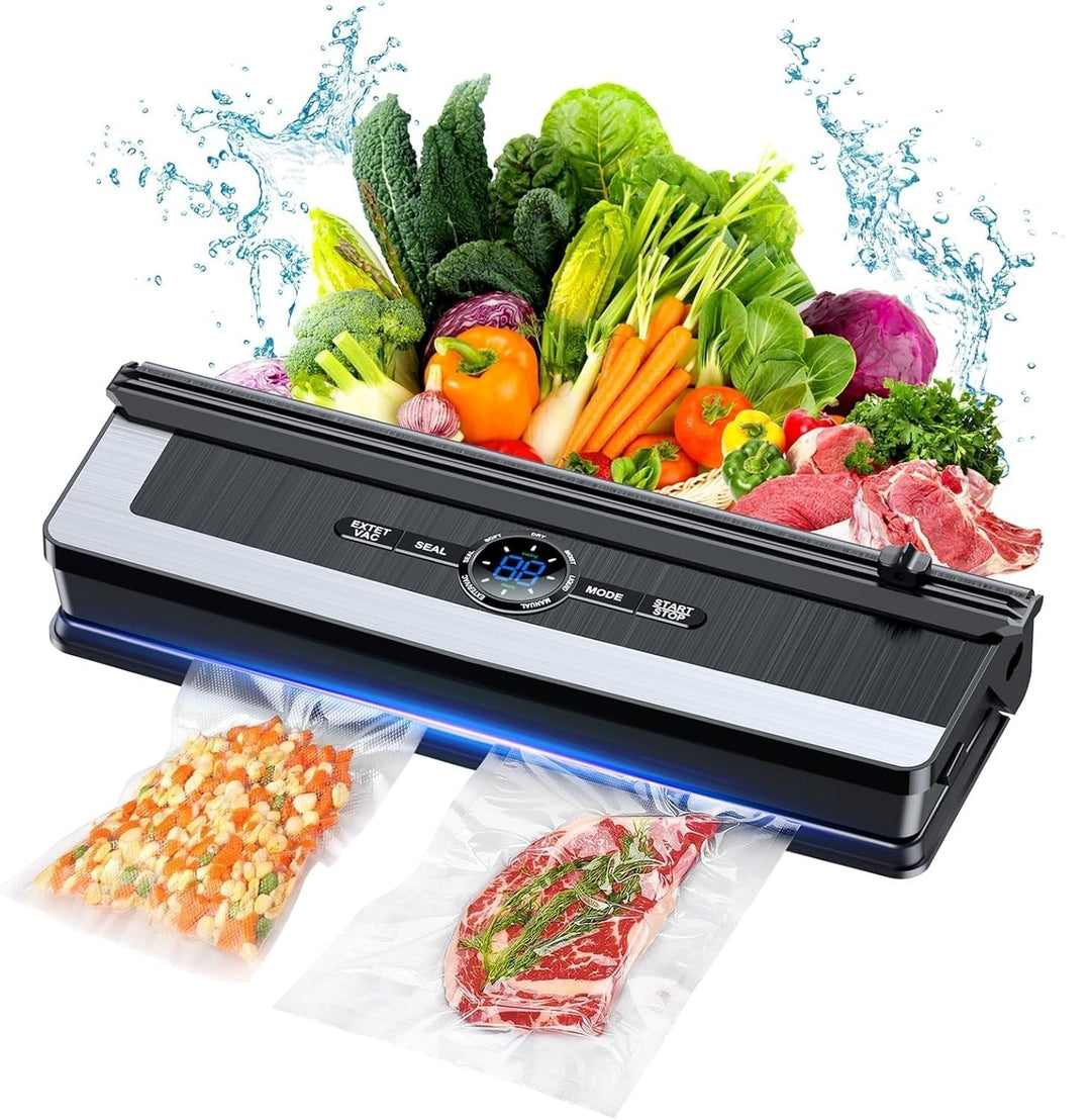 8-in-1 kitchen vacuum sealer with built-in cutter for efficient food preservation & meal prep.