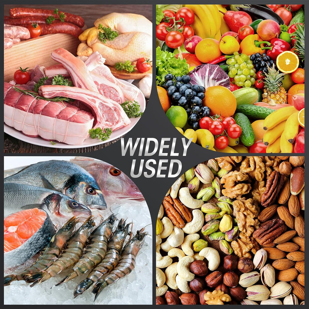 Versatile 8-in-1 vacuum sealer for food storage, includes a convenient built-in cutter for fresh food.