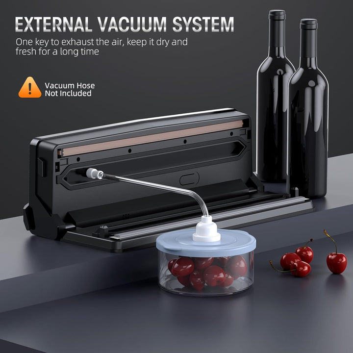 Sleek kitchen vacuum sealer with integrated built-in cutter for easy bag customization and airtight sealing.