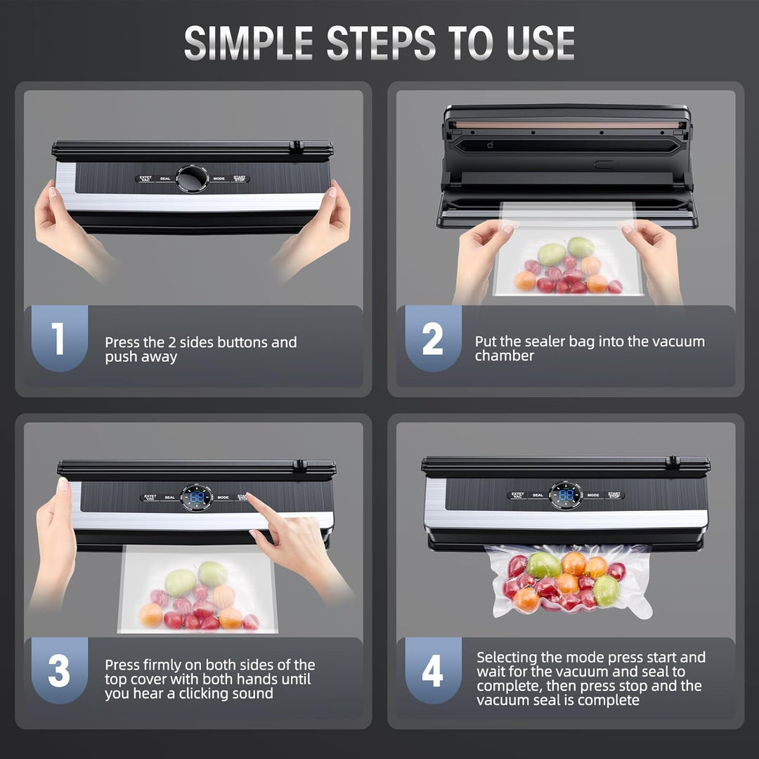 Efficient vacuum sealer for meal prep & food storage, extending freshness with airtight sealing technology.
